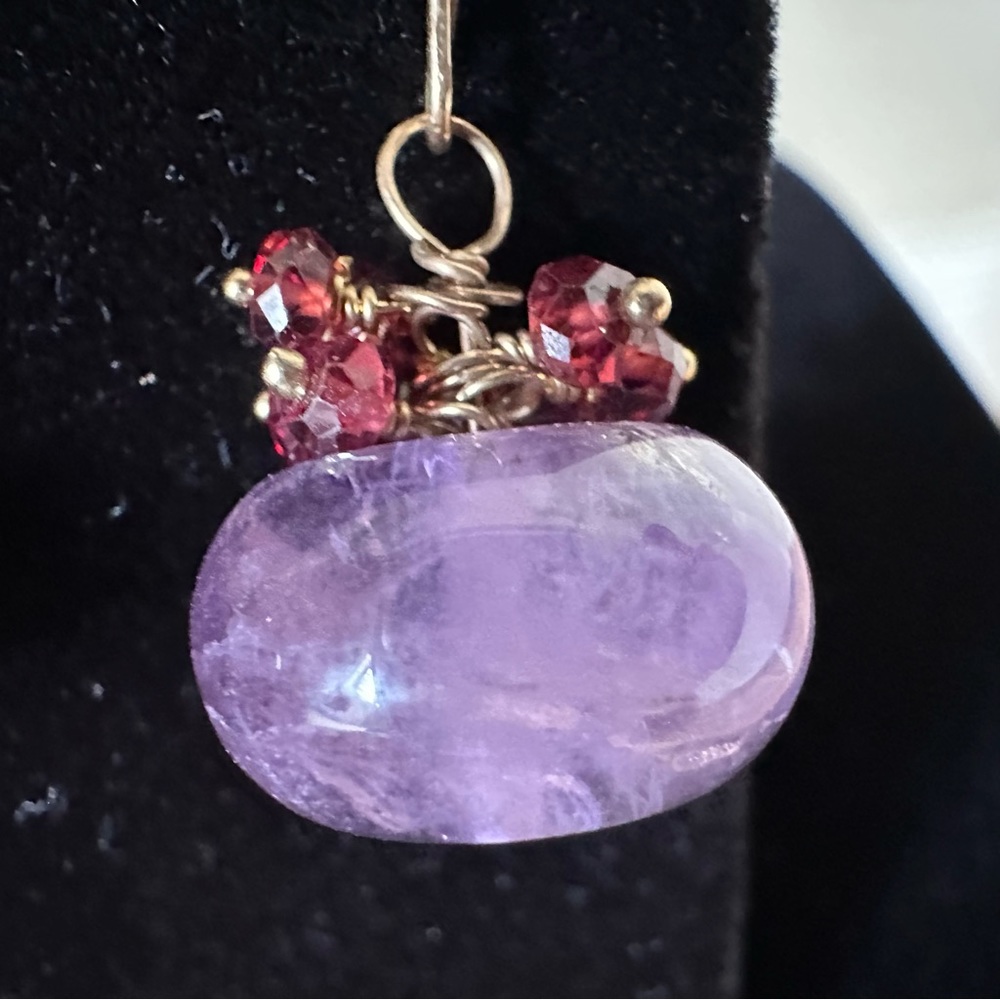 Hand Made Amethyst and Garnet Dangle Earrings NWOT - Picture 4 of 9